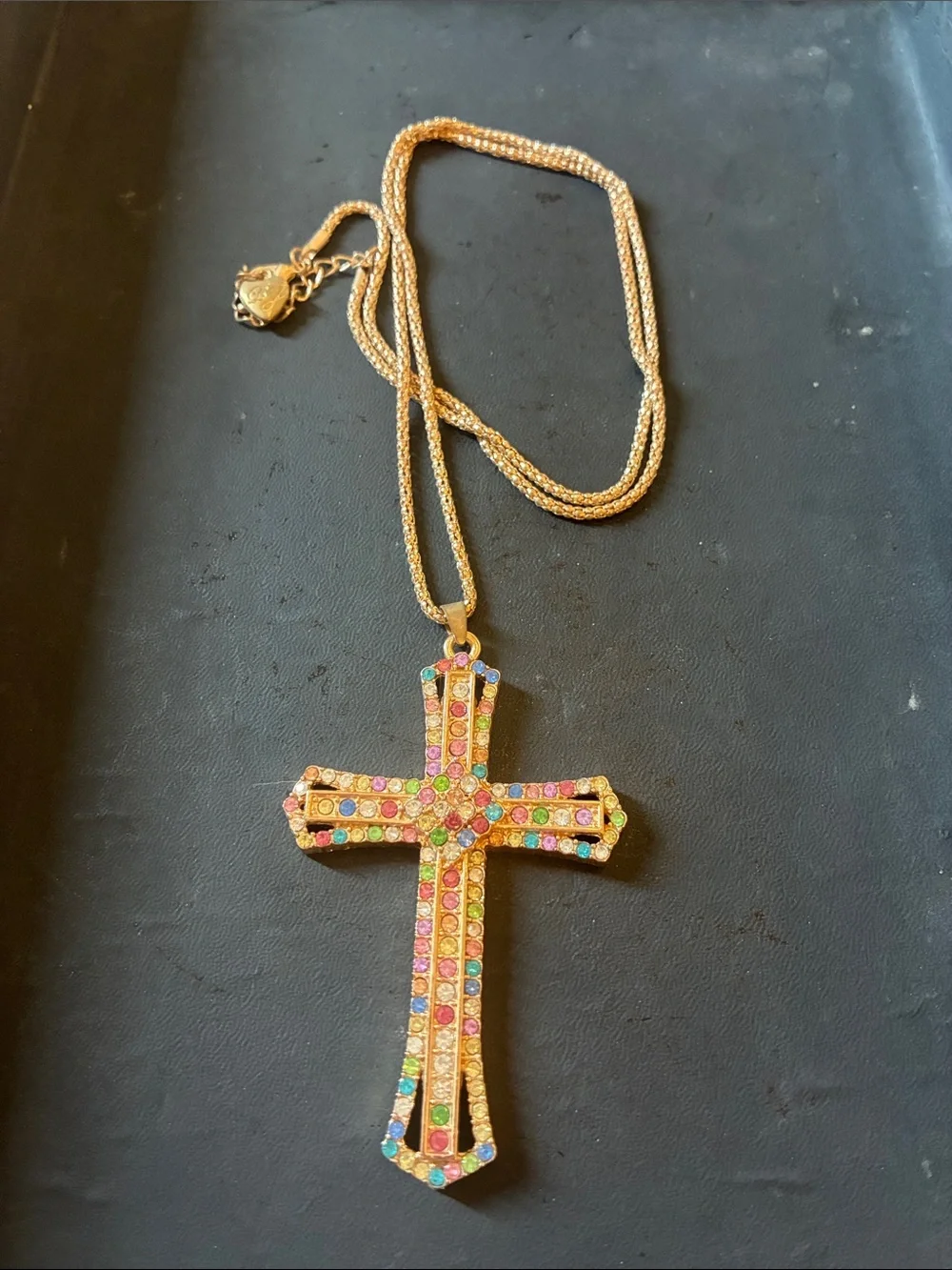Gold Multicolor Crystal Cross Pendant Necklace - Women Jewelry